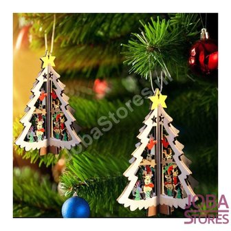 Houten Kerst Hangers Kerstboom 3D (5 stuks)