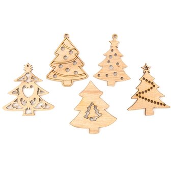 Mini-Weihnachtsanh&auml;nger aus Holz Weihnachtsb&auml;ume zum selber bemalen / bemalen (10 St&uuml;ck / 44mm)