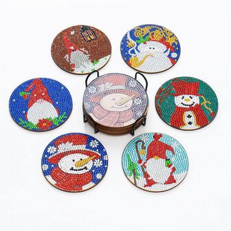 Diamond Painting Weihnachtsuntersetzer Set 01 mit Halter (6 St&uuml;ck)