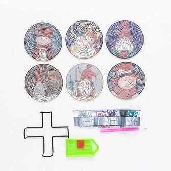 Diamond Painting Weihnachtsuntersetzer Set 01 mit Halter (6 St&uuml;ck)