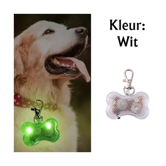 Led beleuchteter Knochen mit Clip f&uuml;r Hundehalsband (Wei&szlig;)