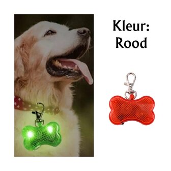 Led beleuchteter Knochen mit Clip f&uuml;r Hundehalsband (Rot)