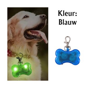 Led beleuchteter Knochen mit Clip f&uuml;r Hundehalsband (Blau)