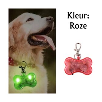 Led beleuchteter Knochen mit Clip f&uuml;r Hundehalsband (Rosa)