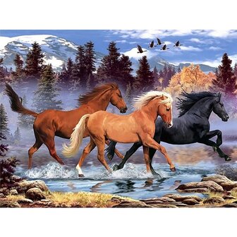 Diamond Painting Three Horses 01 (Gr&ouml;&szlig;e und Form der Steine ​​nach Wahl)