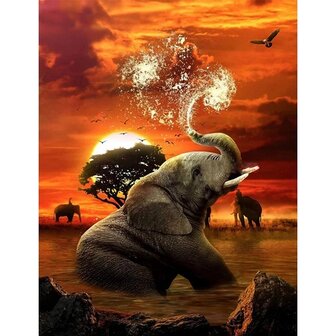 Diamond Painting Elefant im Wasser (Gr&ouml;&szlig;e und Form der Steine ​​nach Wahl)
