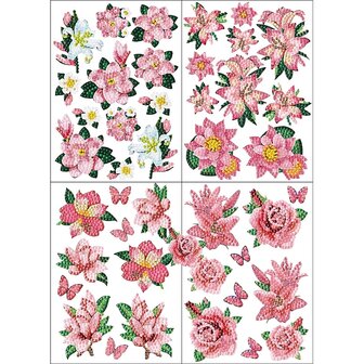 Diamant-Malerei-Aufkleber-Set, rosa Blumen und Schmetterlinge (42 St&uuml;ck)