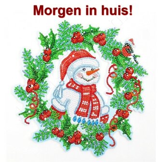 Diamond Painting Kerst Krans Sneeuwpop (23cm)