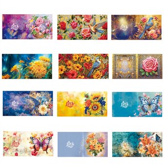 Diamond Painting Gru&szlig;karten-Set 005 Blumen, V&ouml;gel und Schmetterlinge (12 St&uuml;ck)