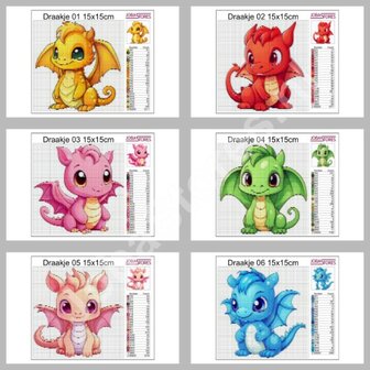 Diamond Painting Muster Set Niedliche Drachen 01 15x15cm (6 St&uuml;ck)