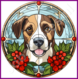 Diamond Painting Glas in lood Kerst Hond