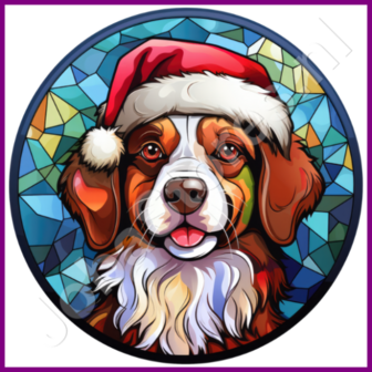 Diamond Painting Glas in lood Kerstmuts Hond