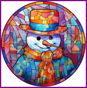 Diamond Painting Glas in lood Kerst Sneeuwpop
