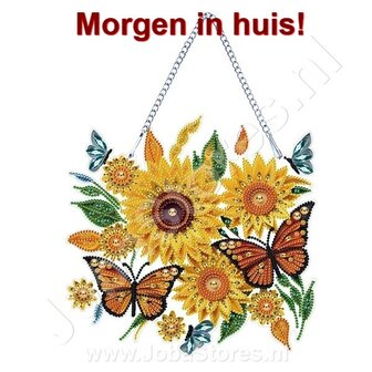 Diamond Painting H&auml;ngendes Ornament Schmetterlinge und Sonnenblumen (25cm)