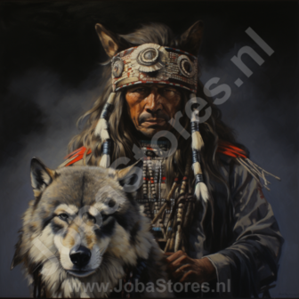 Diamond Painting Indiaan met wolf