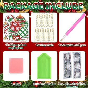 Diamond Painting Schl&uuml;sselanh&auml;nger Set Weihnachten YSK164 (15 St&uuml;ck)