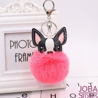 Pom Pom Sleutelhanger Hond Donker Roze