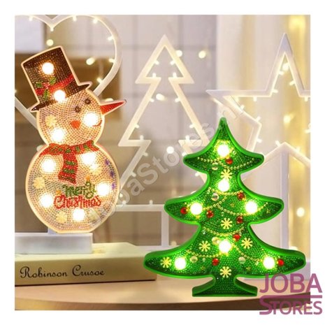 Diamond Painting Kerst Lampen Set (Kerstboom & Sneeuwpop)