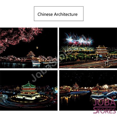 Kras Tekeningen Set Chinese Architecture 29x21cm (4 stuks)