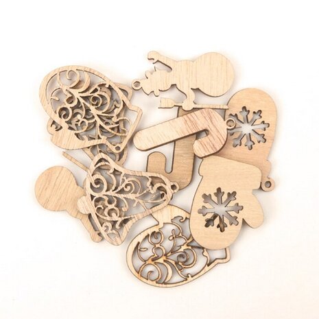 Mini-Weihnachtshänger-Sortiment aus Holz zum Bemalen / Selberfärben (10 Stück / 44mm)