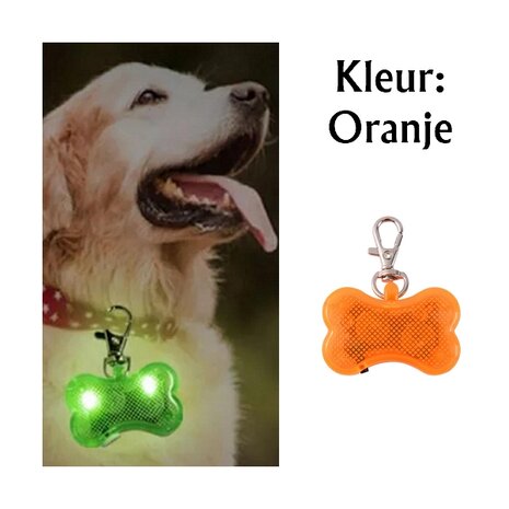 Led beleuchteter Knochen mit Clip für Hundehalsband (Orange)