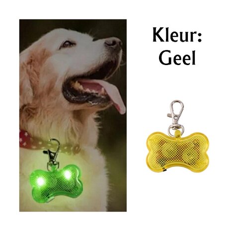 Led beleuchteter Knochen mit Clip für Hundehalsband (Gelb)