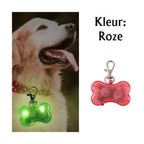 Led beleuchteter Knochen mit Clip für Hundehalsband (Rosa)