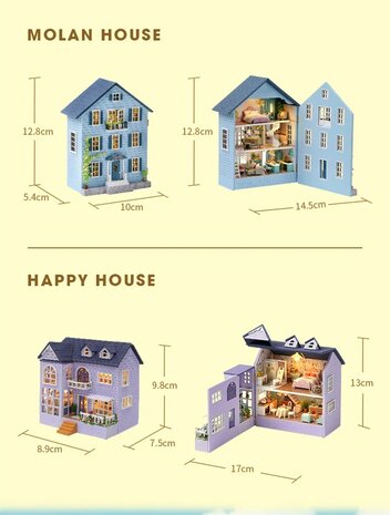 Miniatur-DIY-Häuser 2er-Set (blau + lila)
