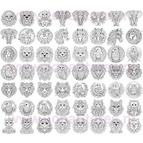Digitales Malbuch für Erwachsene Mandala-Tiere 01 (57 Malvorlagen)