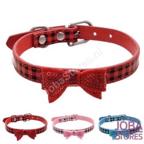 Honden Halsband Ruitjes met strik Roze XS