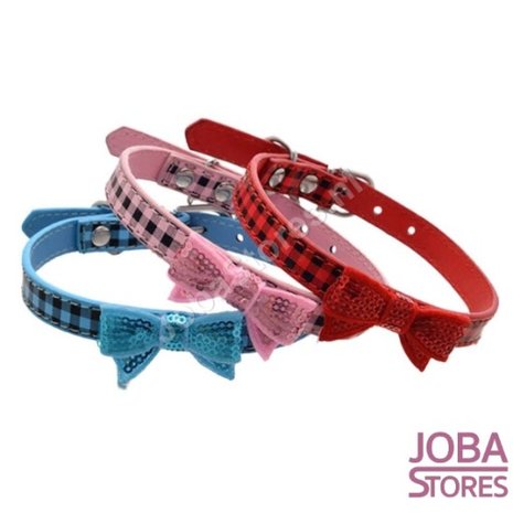 Honden Halsband Ruitjes met strik Roze S