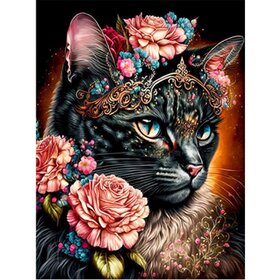 Diamond Painting Katzen mit Blumen 02 (Größe und Form der Steine ​​nach Wahl)