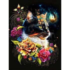 Diamond Painting Katzen mit Blumen 03 (Größe und Form der Steine ​​nach Wahl)