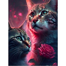 Diamond Painting Katzen mit Blumen 05 (Größe und Form der Steine ​​nach Wahl)