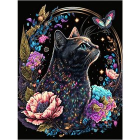 Diamond Painting Katzen mit Blumen 06 (Größe und Form der Steine ​​nach Wahl)