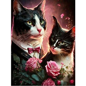 Diamond Painting Katzen mit Blumen 07 (Größe und Form der Steine ​​nach Wahl)