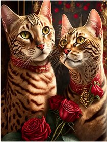 Diamond Painting Katzen mit Blumen 08 (Größe und Form der Steine ​​nach Wahl)