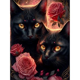 Diamond Painting Katzen mit Blumen 09 (Größe und Form der Steine ​​nach Wahl)