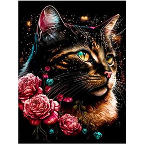Diamond Painting Katzen mit Blumen 11 (Größe und Form der Steine ​​nach Wahl)