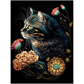 Diamond Painting Katzen mit Blumen 12 (Größe und Form der Steine ​​nach Wahl)