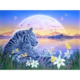 Diamond Painting Tiger mit Jungen (Größe und Form der Steine ​​nach Wahl)