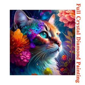 Kristall Diamond Painting Katze unter Blumen 01 30x30cm