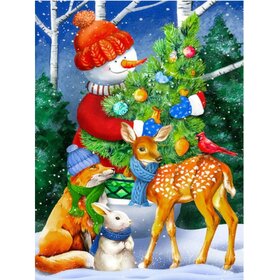 Diamond Painting Schneemann mit Weihnachtsbaum (Größe und Form der Steine ​​nach Wahl)