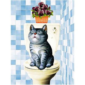 Diamond Painting Toilette Katze Blau (Größe und Form der Steine ​​nach Wahl)