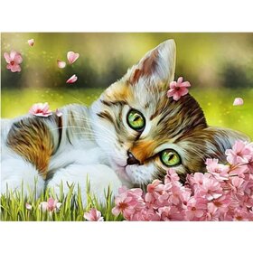 Diamond Painting Katze zwischen den Blumen (Größe und Form der Steine ​​nach Wahl)