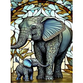 Diamond Painting Glas im Blei Elefant mit Kleinem 01