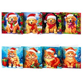 Diamond Painting Weihnachtskarten Set 08 Hunde und Katzen (8 Stück)