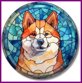 Diamond Painting Glas im Bleigitterstil Hund - Akita 01