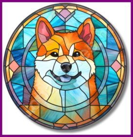 Diamond Painting Glas im Bleigitterstil Hund - Akita 03