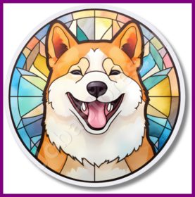 Diamond Painting Glas im Bleigitterstil Hund - Akita 05